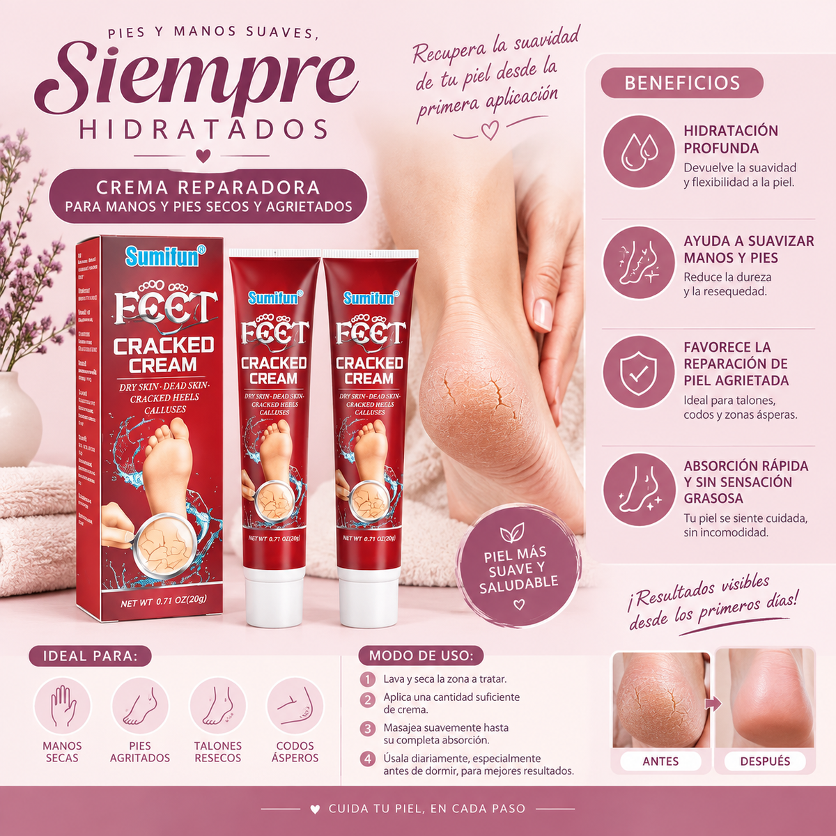 CREMA PARA MANOS Y PIES AGRIETADOS Y SECOS