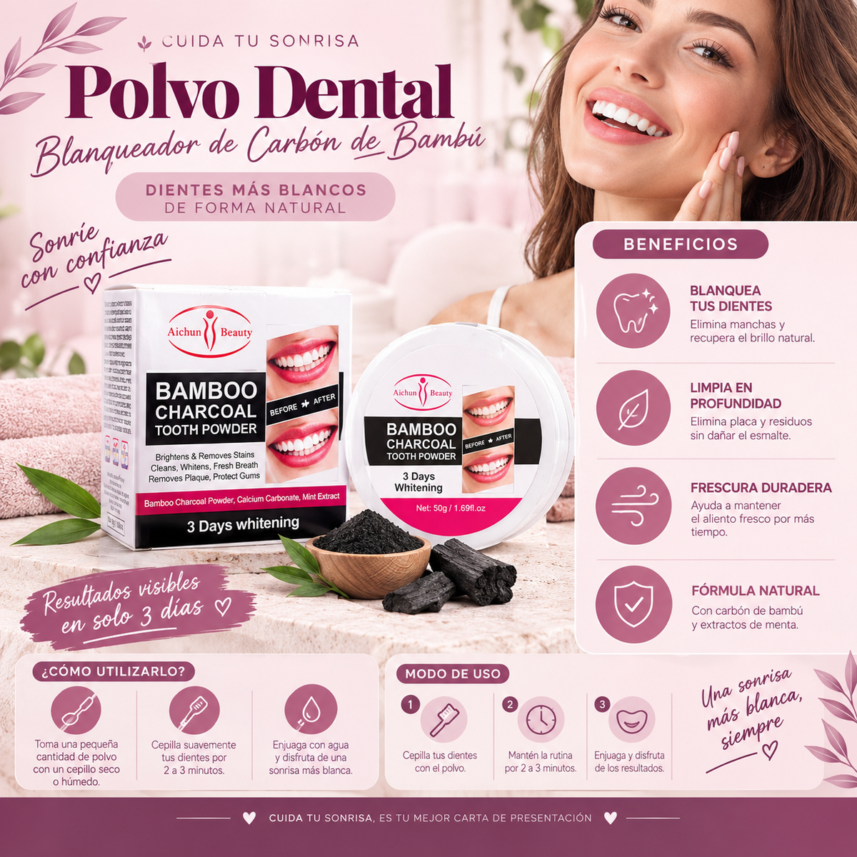 POLVO DENTAL BLANQUEADOR CARBON D BAMBU